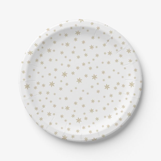 Gold Snowflakes Pattern Paper Plate (Front)