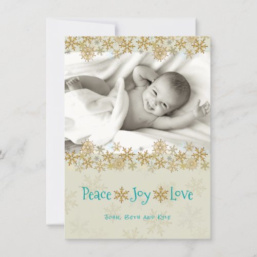 Gold Snowflakes Photo Christmas Flat Card