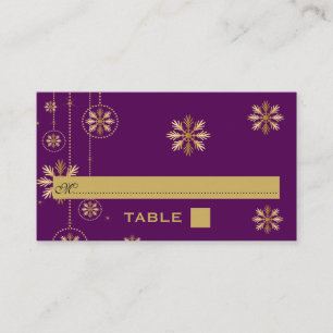 Gold snowflakes purple winter wedding place card