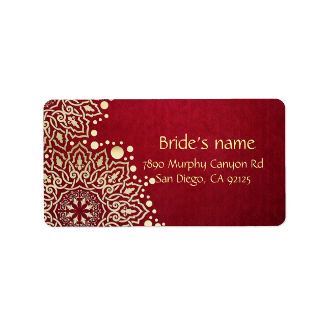 Gold Snowflakes Red Christmas Address Label (Front)