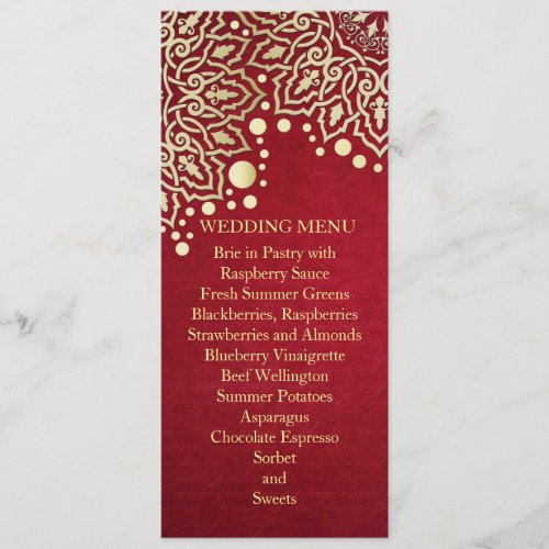 Gold Snowflakes Red Christmas Wedding Menu