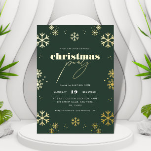 Gold Snowflakes & Script Corporate Christmas Party Foil Invitation