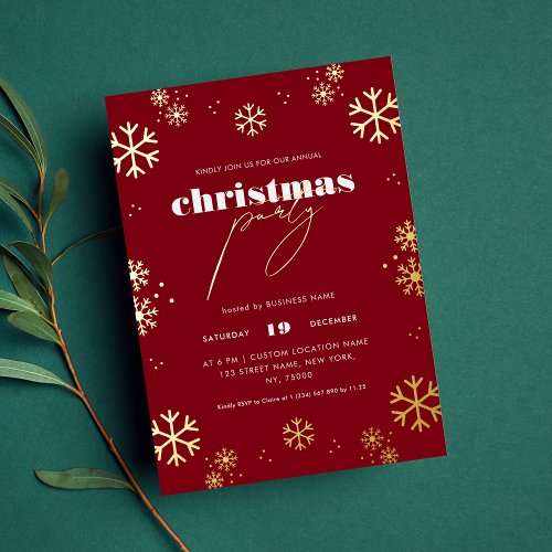 Gold Snowflakes  Script Corporate Christmas Party Foil Invitation