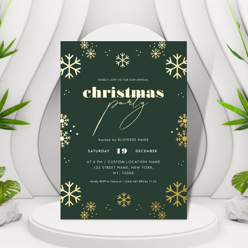 Gold Snowflakes  Script Corporate Christmas Party Foil Invitation