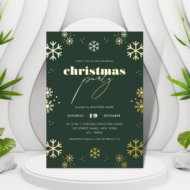 Gold Snowflakes & Script Corporate Christmas Party Foil Invitation (Creator Uploaded)