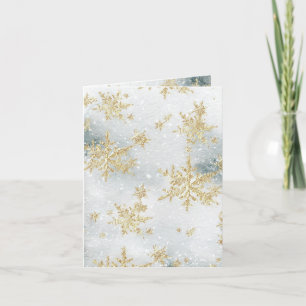 Gold Snowflakes Snowy Winter Ice Holiday Card