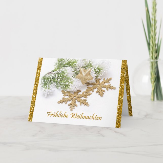 Gold snowflakes, spruce German Christmas Card (Front)