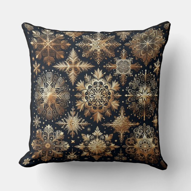 Gold snowflakes throw pillow (Front)