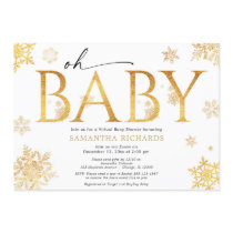 Gold snowflakes virtual baby shower gender neutral invitation