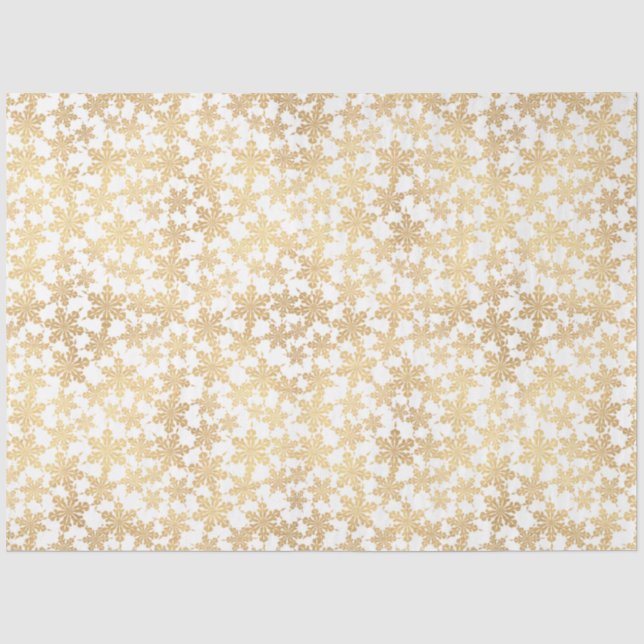 Gold Snowflakes Whimsical Elegant White Christmas Tissue Paper (Front)