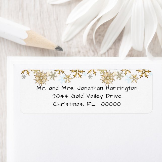 Gold Snowflakes White Christmas Address Labels (Insitu)