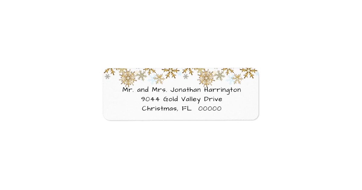 Gold Snowflakes White Christmas Address Labels | Zazzle