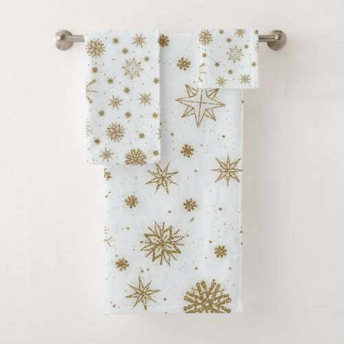 Gold Snowflakes White Design Bath Towel Set