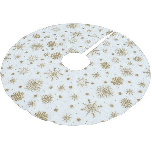 Gold Snowflakes White Design Brushed Polyester Tree Skirt