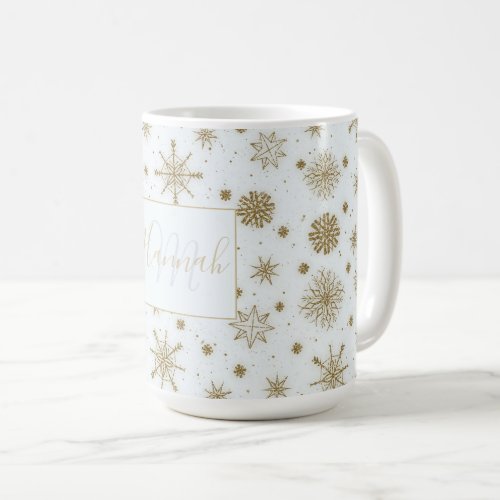 Gold Snowflakes White Design Coffee Mug