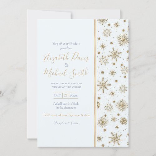 Gold Snowflakes White Design Invitation