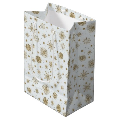 Gold Snowflakes White Design Medium Gift Bag
