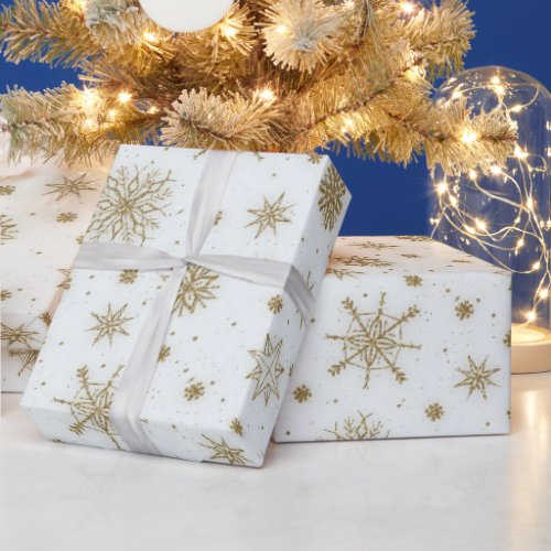 Gold Snowflakes White Design Wrapping Paper