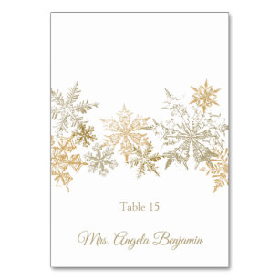 Gold Snowflakes Winter Wedding Elegant Place Card