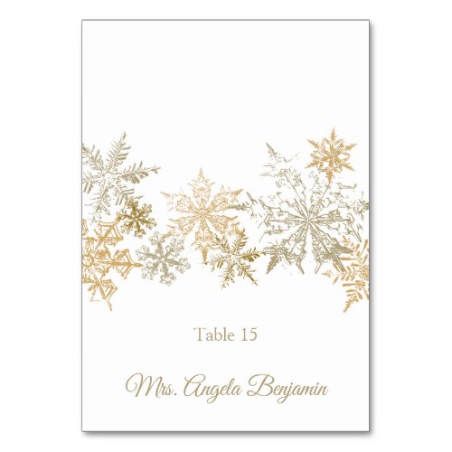 Gold Snowflakes Winter Wedding Elegant Place Card