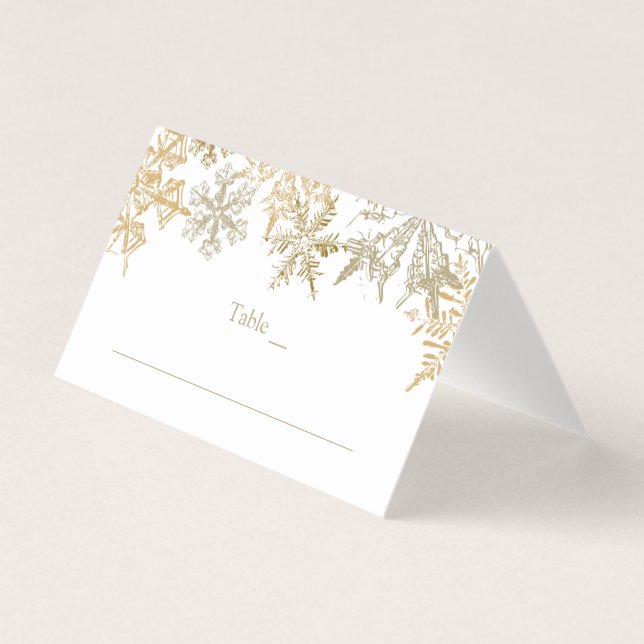 Gold Snowflakes Winter Wedding Elegant Place Card (Front)