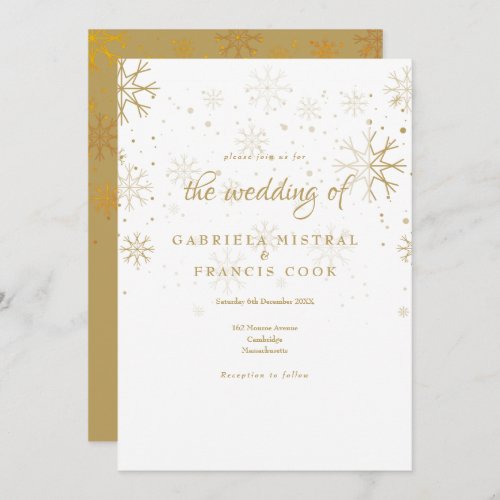 Gold Snowflakes Winter Wedding Invitation