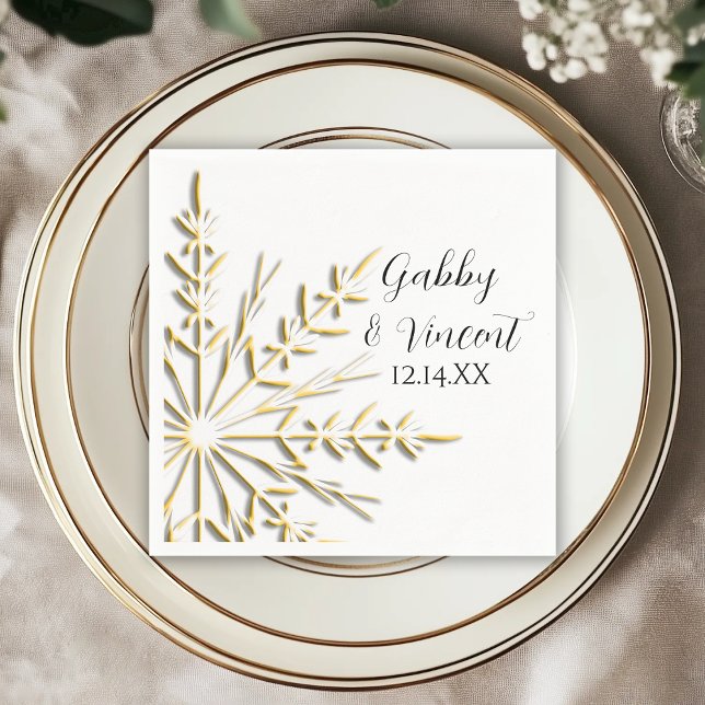 Gold Snowflakes Winter Wedding Paper Napkins (Creator Uploaded)
