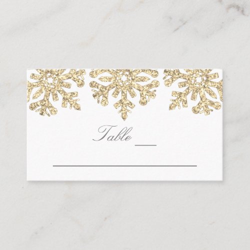 Gold Snowflakes Winter Wedding Place Card