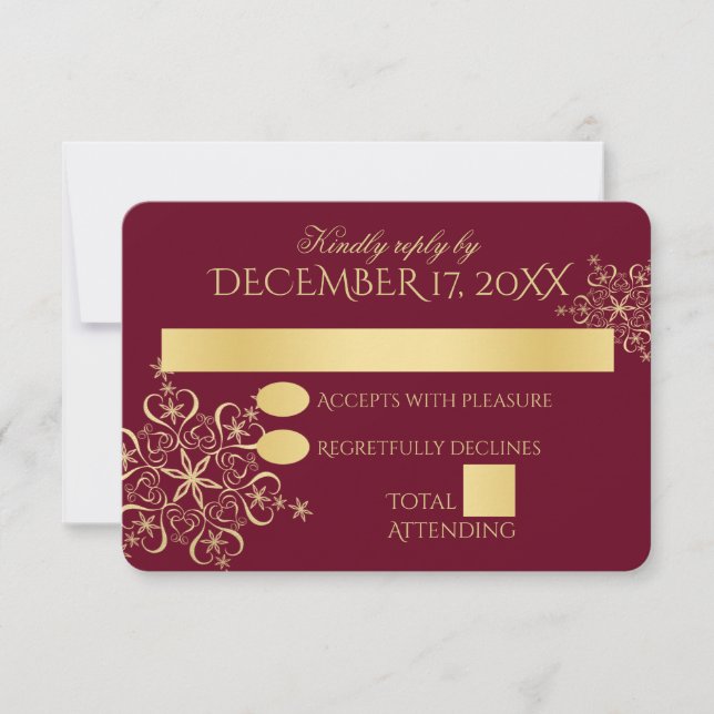 Gold Snowflakes Winter Wedding Response Invitation (Front)