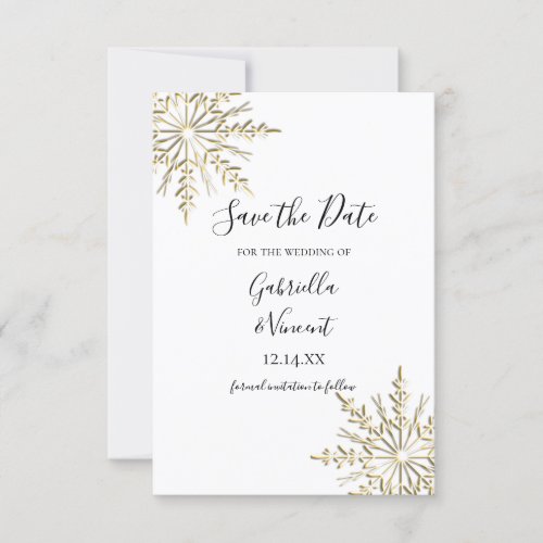 Gold Snowflakes Winter Wedding Save the Date