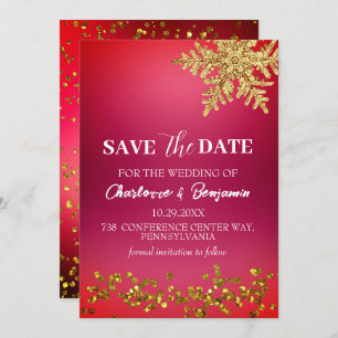 Gold Snowflakes Winter Wedding Save The Date