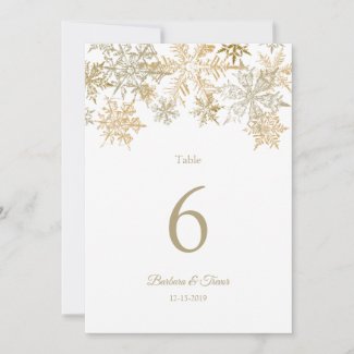 Gold Snowflakes Winter Wedding Table Numbers