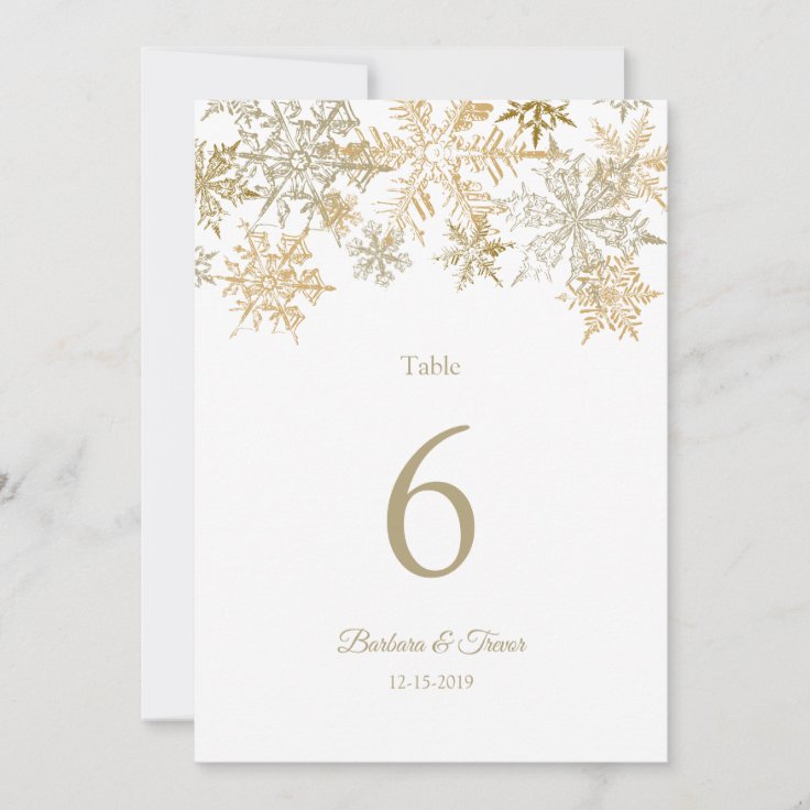 Gold Snowflakes Winter Wedding Table Numbers | Zazzle