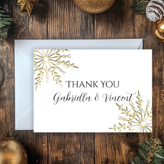 Gold Snowflakes Winter Wedding Thank You Note Card