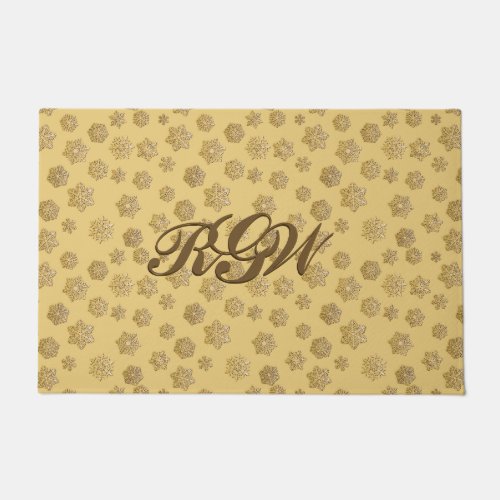 Gold Snowflakes with Monogram  Doormat