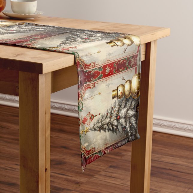Gold Snowman Christmas Tree Table Runner (In Situ)