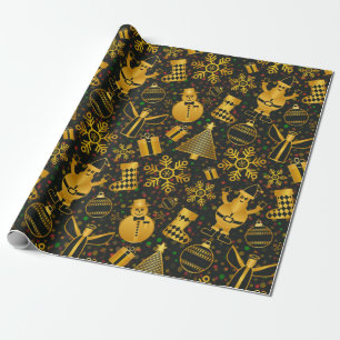 gold snowman christmas wrapping paper