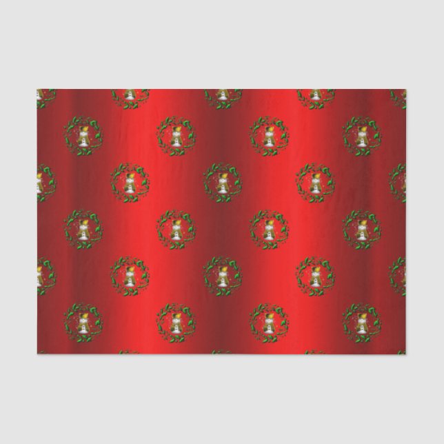 Gold Snowman in Wreaths Red Tissue Paper (Front)