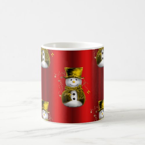 Gold Snowman on Red Coffee Mug