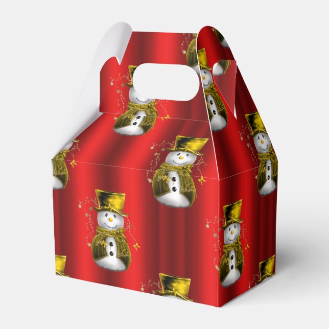 Gold Snowman on Red Favor Boxes (Back Side)