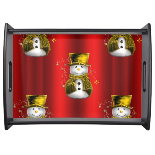 Gold Snowman on Red Serving Tray