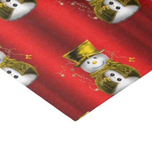 Gold Snowman on Red Tissue Paper