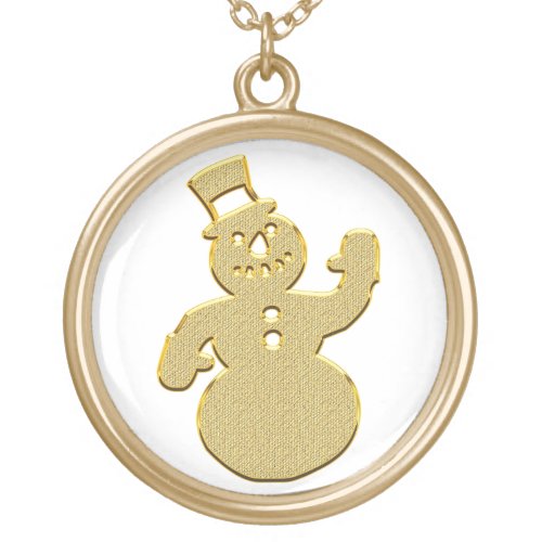 Gold snowman with top hat cute winter gold plated necklace