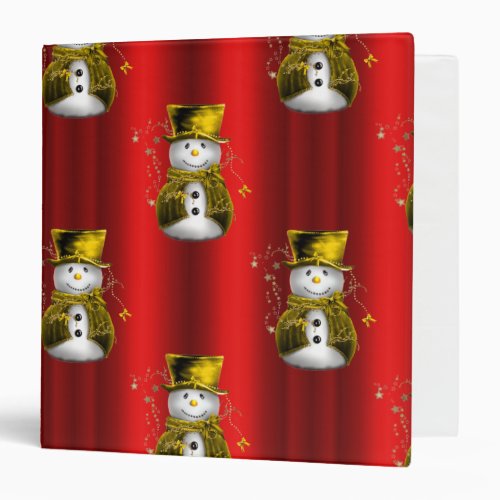 Gold Snowmen on Red Christmas Binder