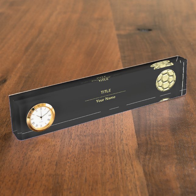 Gold Soccer Ball Desk Name Plate (Side)