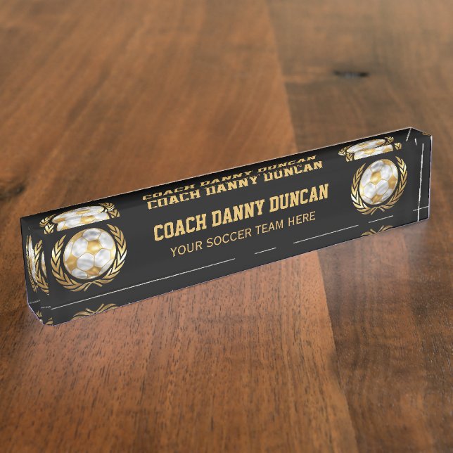 Gold Soccer Coach Desk Name Plate (Side)