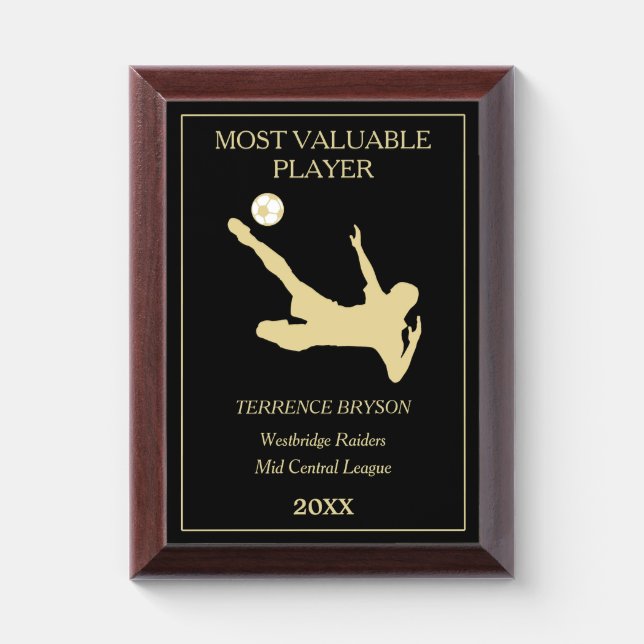 Gold Soccer Player Template MVP Award Plaque (Vertical)