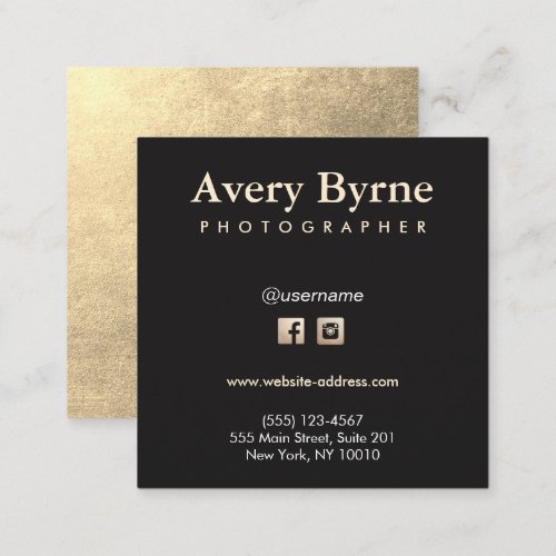 Gold Social Media Icons Black Square Business Card