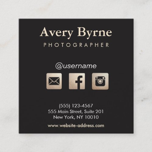 Gold Social Media Icons Black Square Business Card