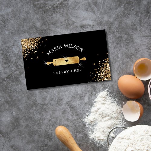 Gold Social Media Icons Pastry Chef  Rolling Pin Business Card